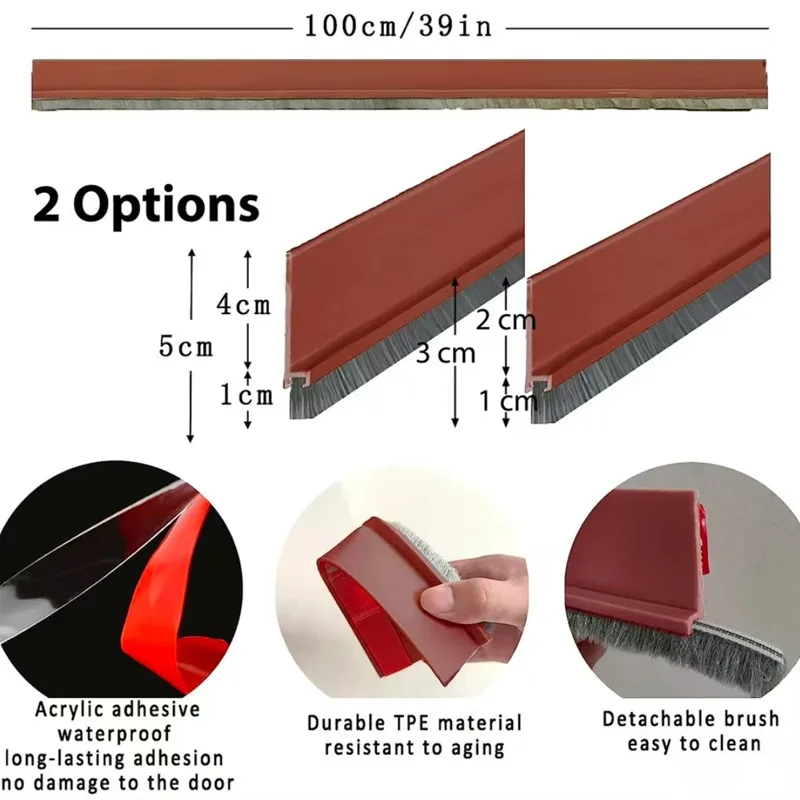 Door Seal Draft Stopper with Brush Reduce Noise, Rubber Door Sweep Breeze Blocker, Adjustable Under Door Draft Stoppers