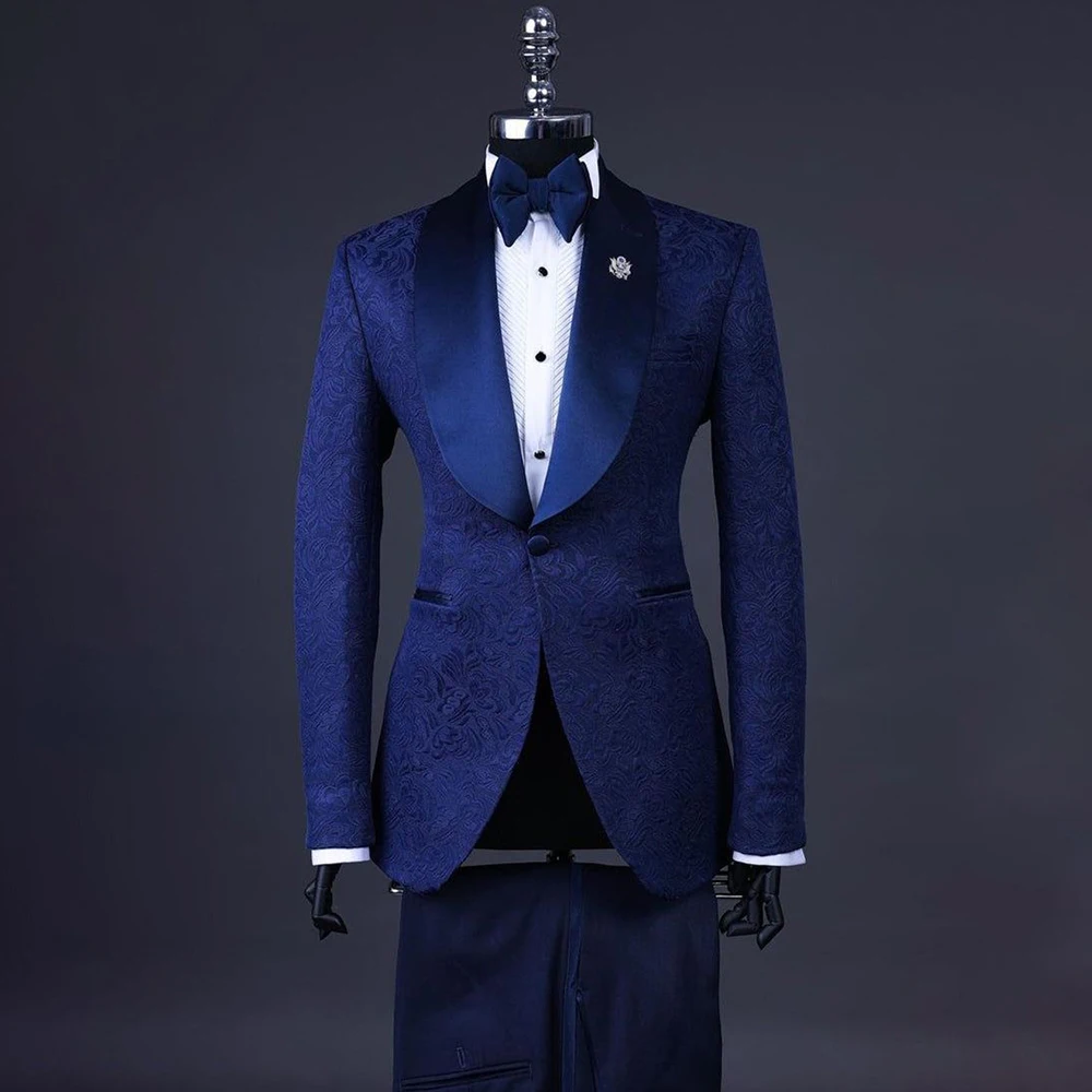 

Customzied One-Button Shawl Lapel Men's Suits 2 Piece Jacket Pants Full Sets High Quality Jacquard Fabric Outfits Costume