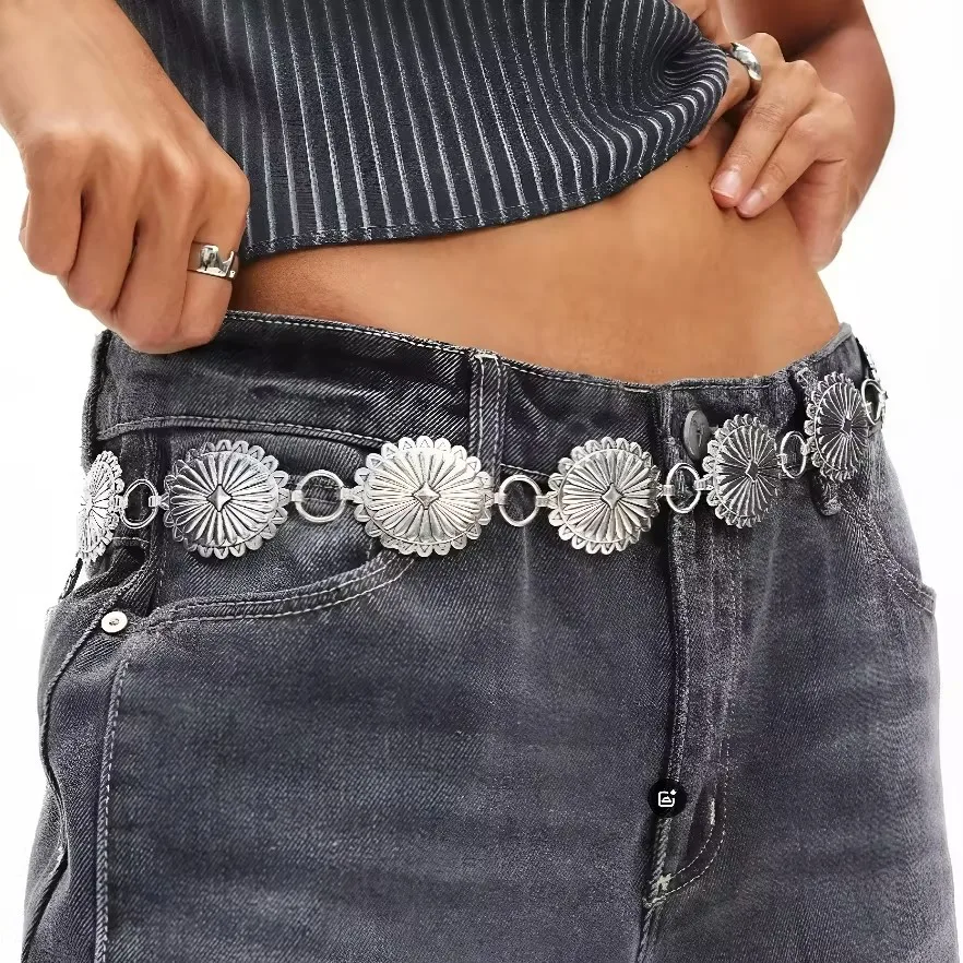 

1PC Women's Simple Elegance Metal Carved Waist Chain Belt for Denim Jeans Daily Wear Party Gift Suitable Fashion Accessory