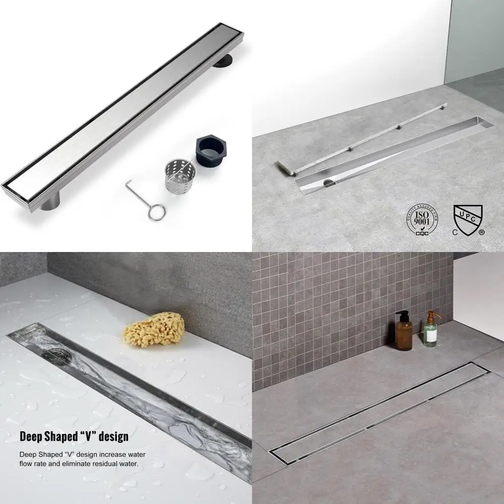 

Linear Shower Drain 48 Inch with Tile Insert Cover, Dual-Function, Brushed Stainless Steel, Side Outlet for Showers