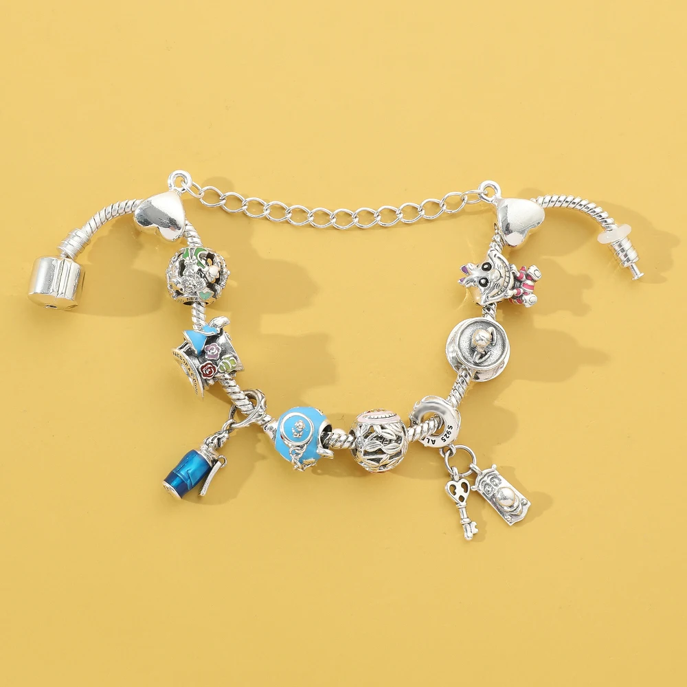 Disney Alice in Wonderland Movie Anime DIY Charm Bracelets for Women Girls Sweet Fashion Silver Color Chain Accessories Gifts