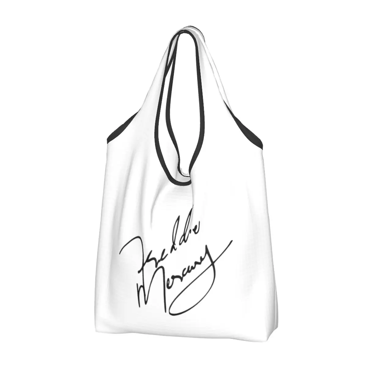 Freddie Mercury Signature Grocery Shopping Bag Kawaii Shopper Tote Shoulder Bag Large Capacity Portable Rock Roll Handbag