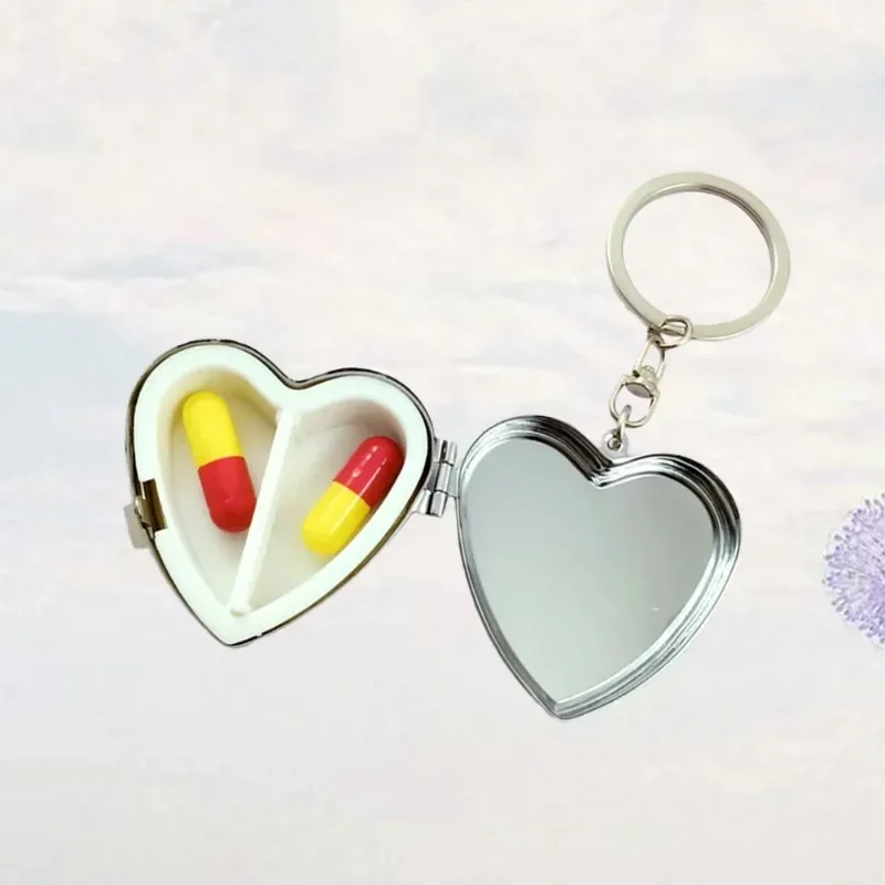 1PC Heart Shape Box Metal 2 Slots Medicine Organizer Container Vitamin Box for Travel Outdoors