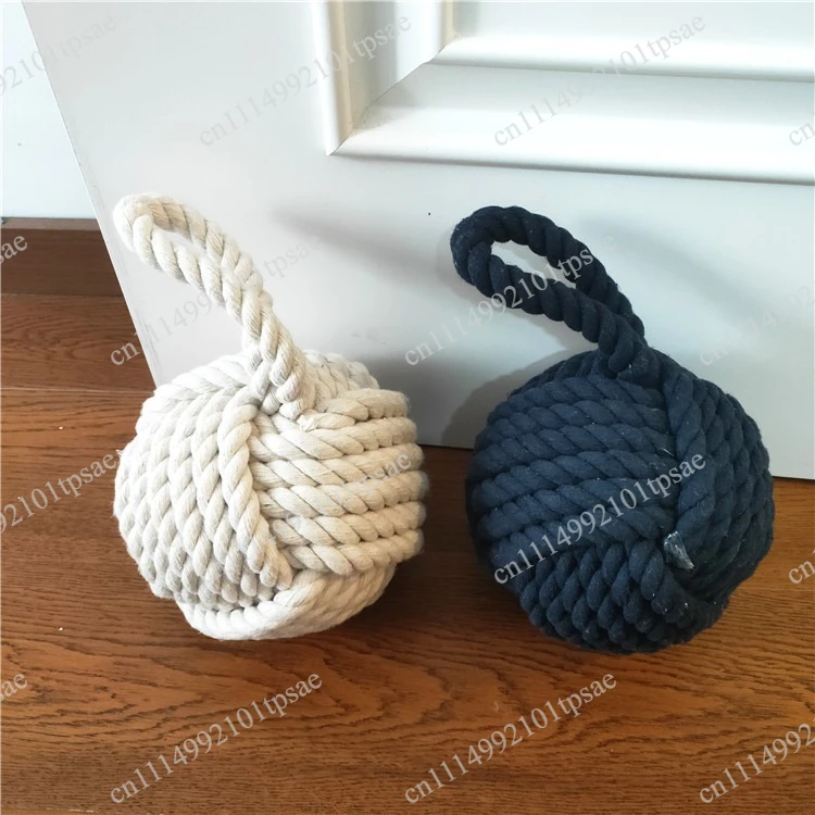 Mediterranean Style Door Stopper, Decorative Rope Ball Weighted Outdoor Door Stop，Creative Restaurant and Bar Decoration