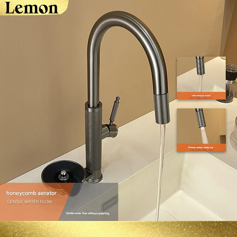 Modern Kitchen Faucets with Cup Washer Swivel Pull Out Kitchen Sink Faucet Hot Cold Water Faucet Deck Mounted Kitchen Mixer Taps
