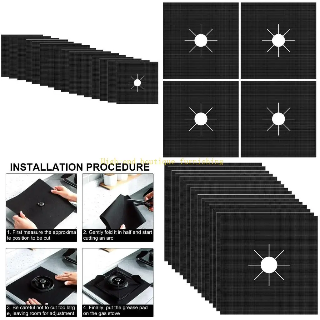 

L9NB 4/16PCS Gas Cleaning Mats Stain and Greases Repellents Heat Resistant Multipurpose Kitchen Essential