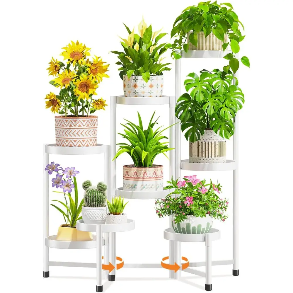8-Tier Adjustable Metal Plant Stand, Indoor Outdoor Use, Heavy Duty, Narrow Design, White