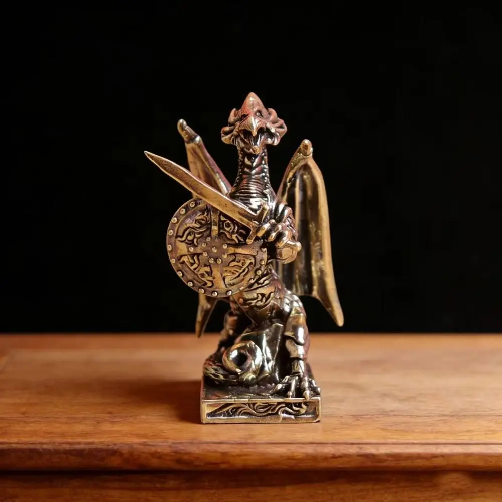 Brass Material Flying Dragon Figurines Retro Design Soldier Model Miniature Figurines Solid Metal Miniature Size