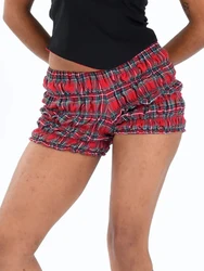 Women Plaid Ruffle Boxer Shorts Y2k Cute Gingham Checkered Micro Boy Mini Shorts Lounge Pajama Bottoms Pettipants