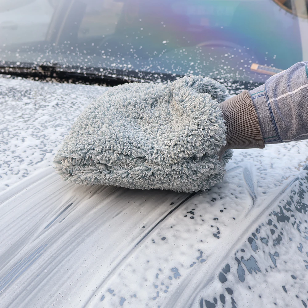 AUTOBRIGHT Premium-Autowaschhandschuh, dick, kratzfrei, hohe Saugfähigkeit, weicher Mikrofaser-Handschuh für die Autoreinigung, Detaillierung, Schneehandschuhe – Detail 4