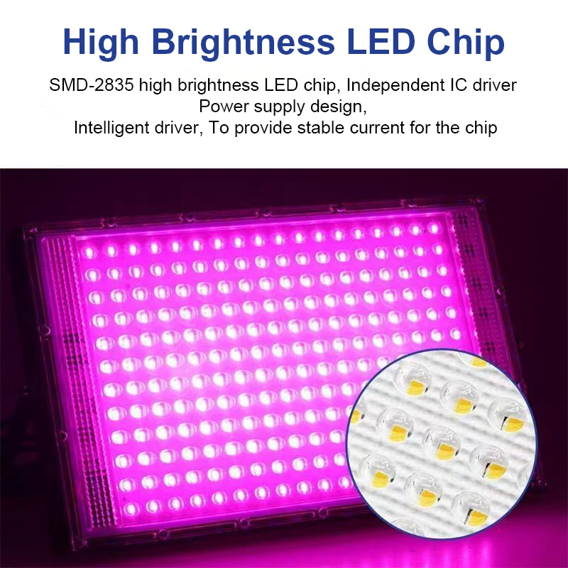 Reflektor LED do uprawy roślin o pełnym spektrum wtyczki z przełącznikiem 220V 50W 100W szklarniowe hydroponiczne światło do uprawy roślin.