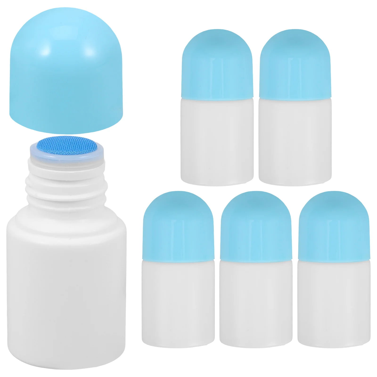

6pcs 30ml Blue Cap Liniment Bottles Sponge Applicator Reusable Empty Containers Plastic Small Bottle Lab Teaching