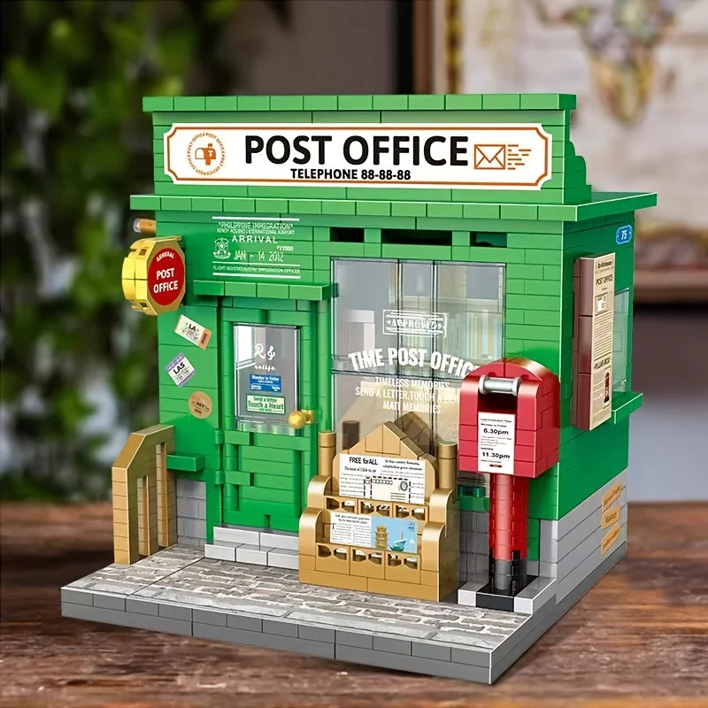 The Retro-Style Post Office Building Block Model Features Realistic Appearance and Internal Details, Making the Assembly Process Challenging