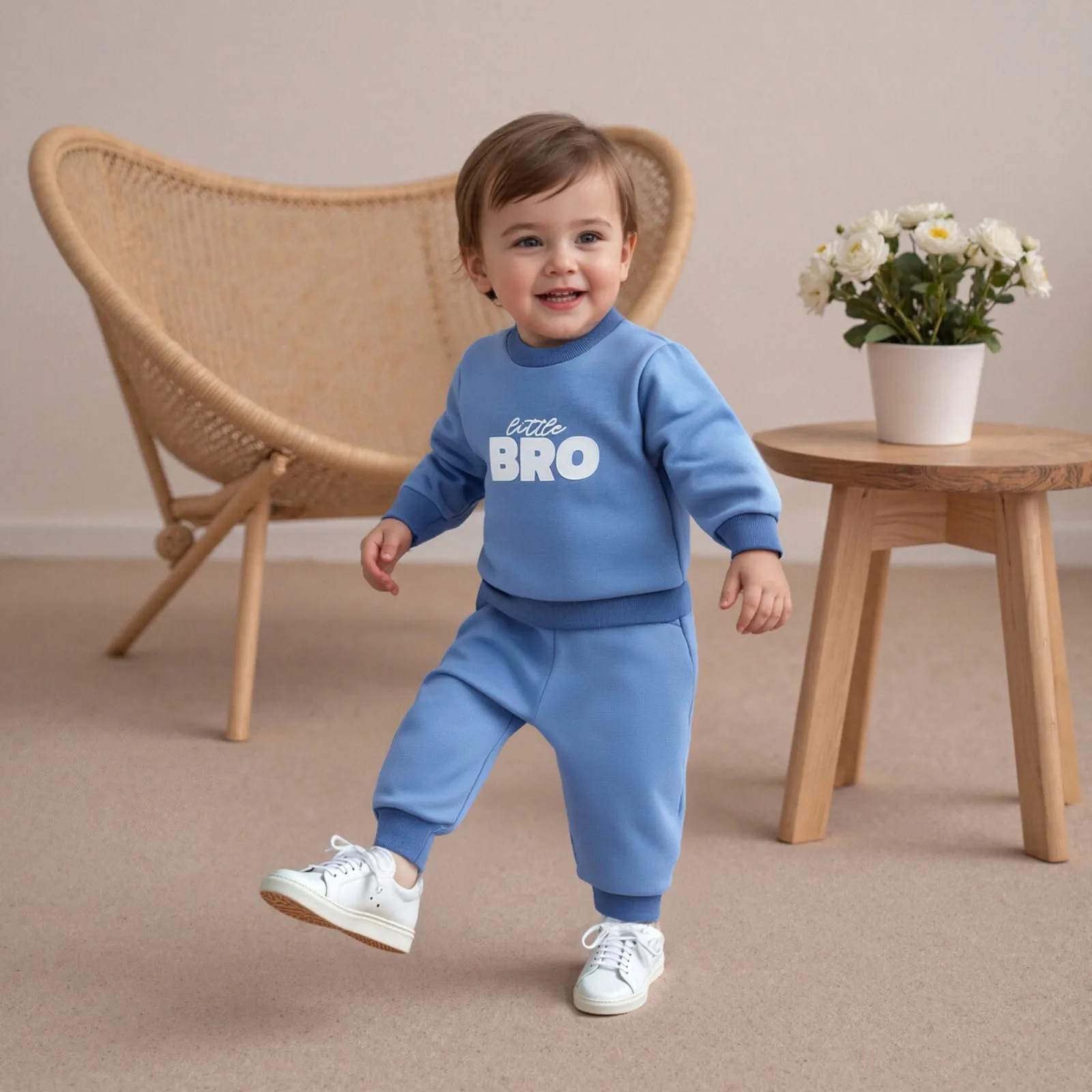 طقم سويت شيرت بأكمام طويلة مطبوع عليه حروف للخريف والشتاء للأطفال الصغار مكون من قطعتين