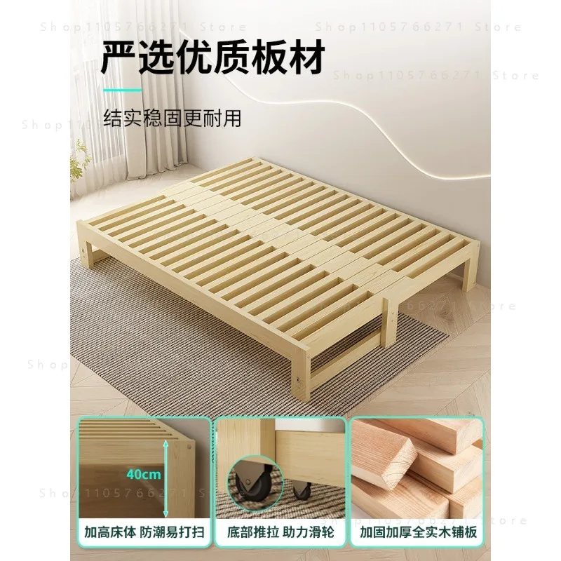 All solid wood pull-out bed telescopic bed multi-functional folding sofa bed dual-purpose small apartment simple tatami
