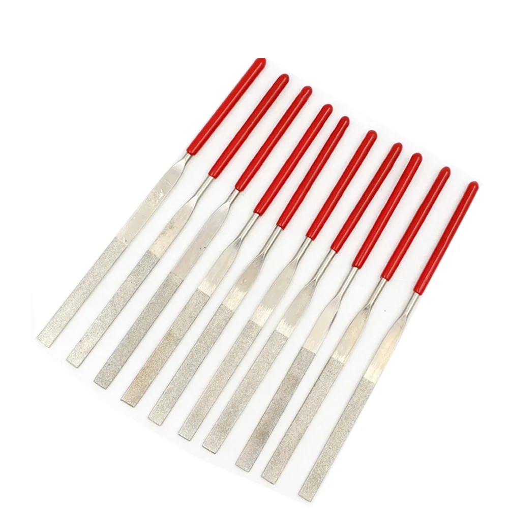 10Pcs Diamond Mini Needle Files Set Great For Deburring Fine Grinding 3×140mm Small File With Red Handle Workshop Hand Tools