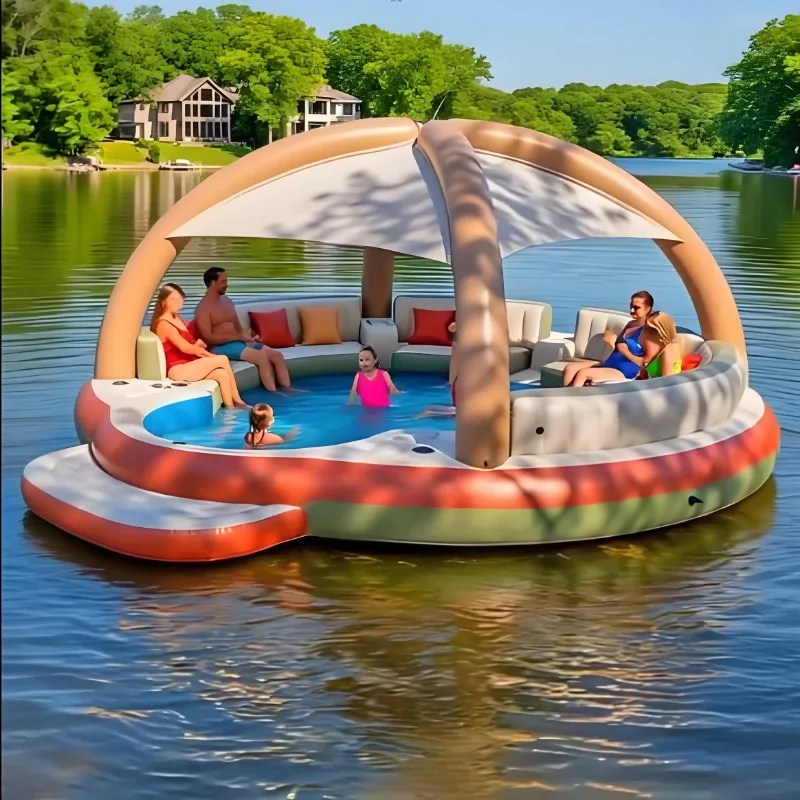 Cool Summer Infla  Floating Island Family Water Party Facility for Lake River Outdoor Activity