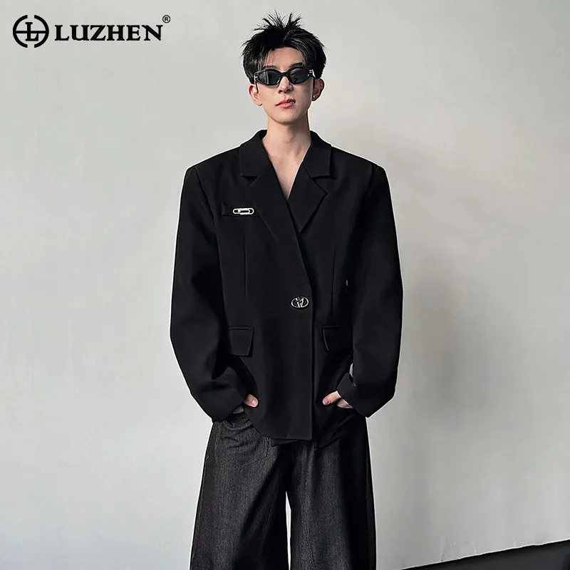 LUZHEN Coat Luxury Elegant Temperament Shoulder Pad Handsome Blazer Men's 2026 New Fashion Metal Buckle Decorate Clothes JY8398