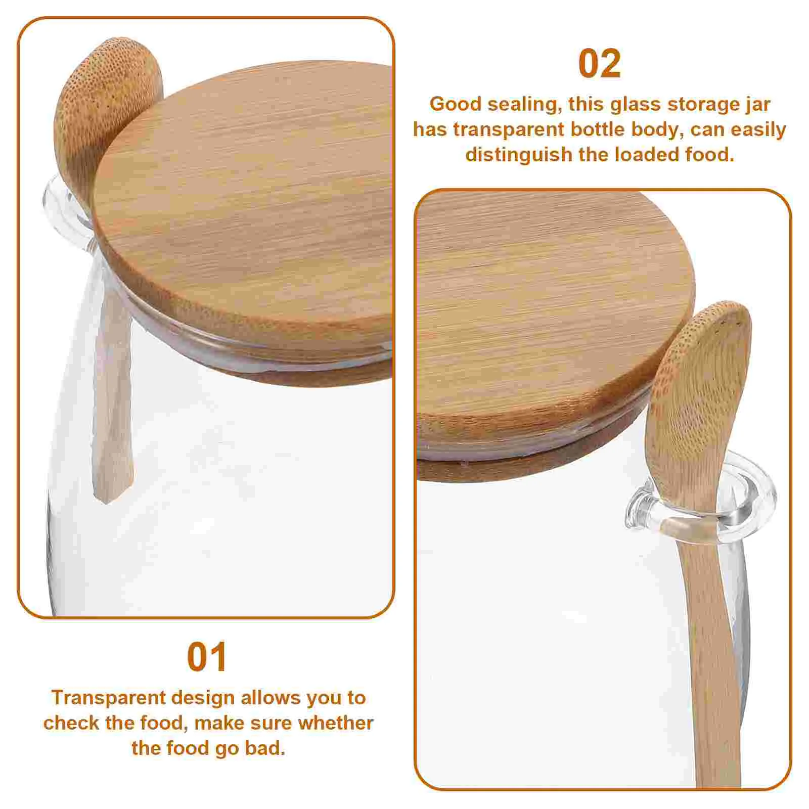 Tarro de vidrio Conveniente recipiente para té Botes de cocina delicados Tanque de almacenamiento de alimentos Madera