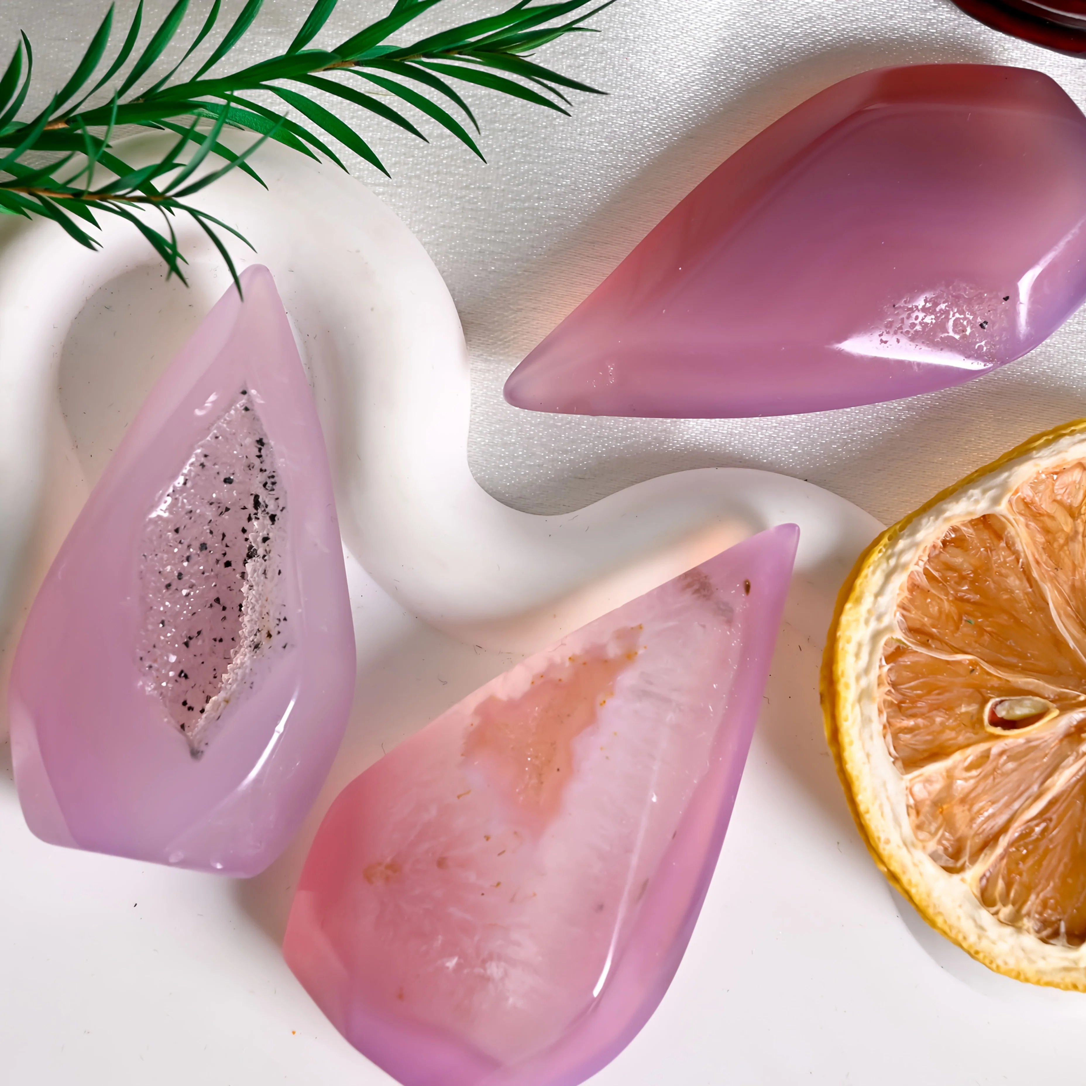 1PC Pink Agate Geode Water Drop Ornament, Crystal Handcrafts, Bohemian-Style Decor & Collection