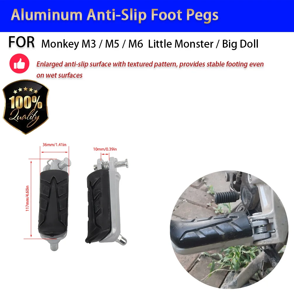 For Monkey M3 M5 M6 MSX125 Aluminum Anti-Slip Foot Pegs Left Right Pair No-Drill Accesorios Moto Accessori Moto