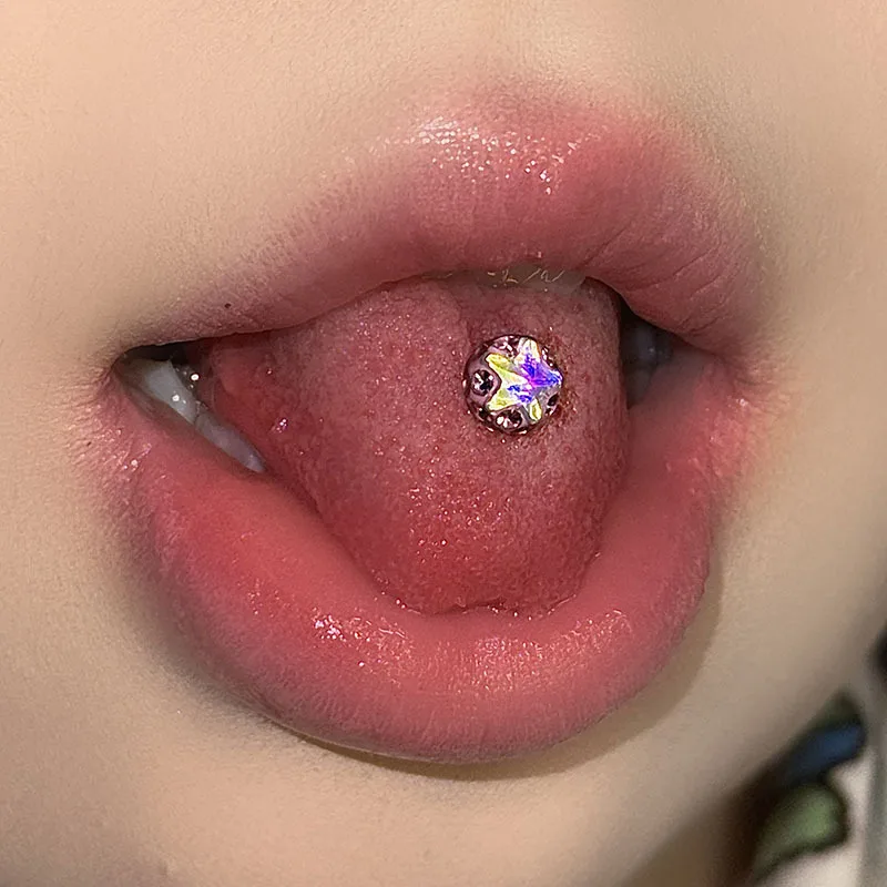 Glitter Sequin Star Tongue Ring Mixed Color Stainless Steel Tongue Piercing Barbell Women Sexy Body Jewelry Gift Wholesale