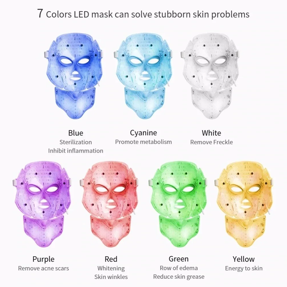 Terapia de luz LED de 7 colores, dispositivos faciales de belleza, terapia de luz roja, máscara Led para el cuidado de la piel, dispositivos de belleza para uso doméstico