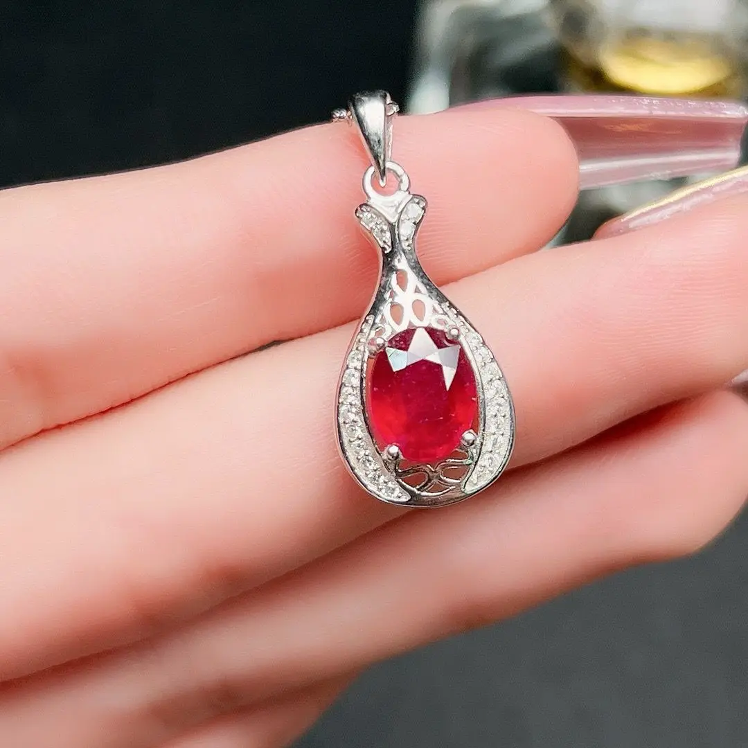 

ZECAA Fine Jewelry Woman Ruby Pendant With Natural Ruby Gemstone 7*9mm Ruby Pendant Jewelry For Wedding Lady Woman Ruby Pendant