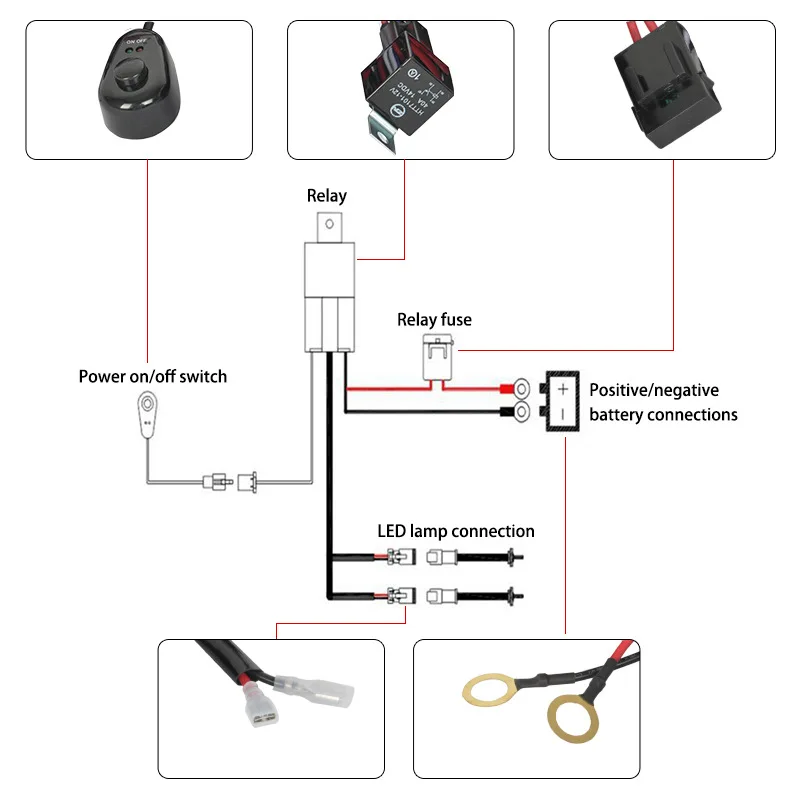 12V Car Wiring Harness Kit Wireless Flash Remote Controller Cable Auto LED Work Light Bar Switch Relay Fuse Offroad SUV Truck