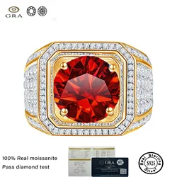 1CT 6.5mm Moissanite Ring For Men Sterling Silver Platinum Plated Ring Lab Diamond Men's Rings Wedding Jewelry GRA Certificate