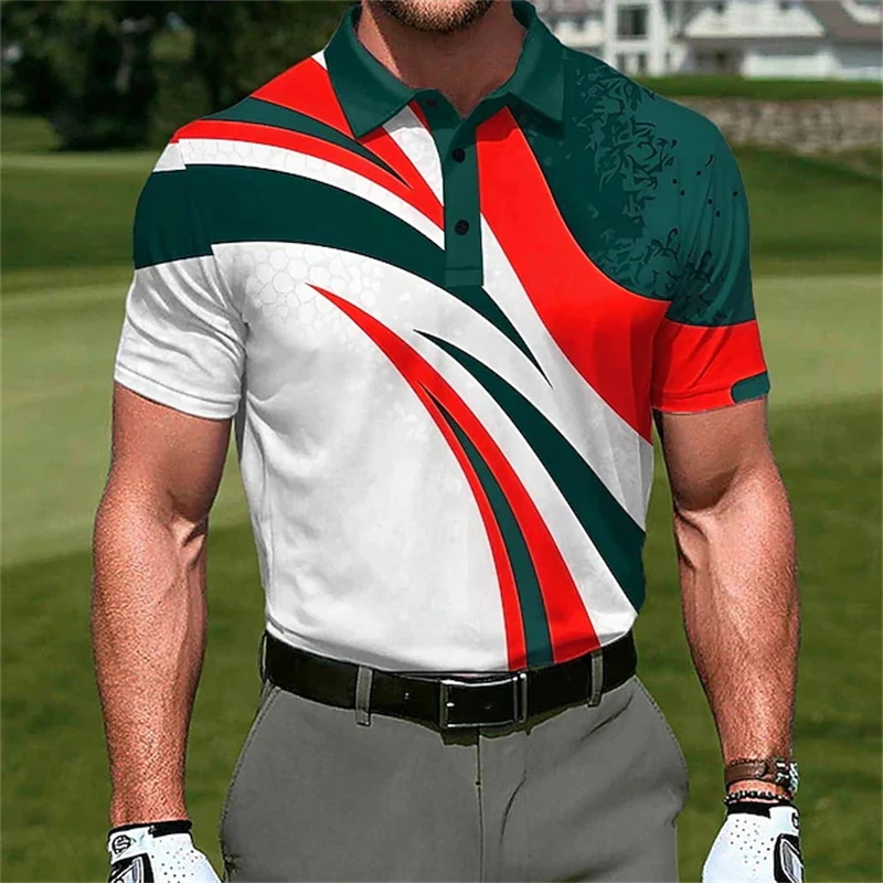 Colorful Striped 3D Printed Man Polo Shirts Geometric Color Block Pattern Men's Clothes Shirt Casual Lapel Short Sleeve Tops