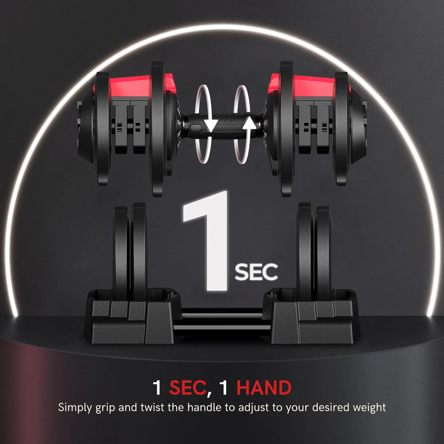 KERDOM 1-Sec Fast Adjustable Dumbbell 1pc, 12 Free Weight Set with Connector, 3 in1 Dumbbells Set Used as Barbell, Kettlebells, Push up Stand, Fitness Exercises for Home Gym Equipment, Non-slip Metal Handle, 2-43 lbs Suitable for Man & Woman