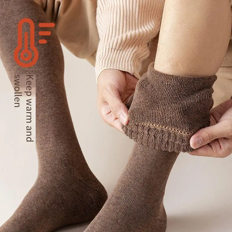 2 Pair Winter Men's Terry Knee Socks Thick Warm Harajuku  High Quality Long Cotton Socks Soft Casual Business Socks Man
