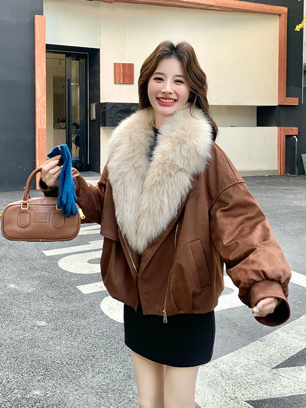 

Caramel Large Fur Collar down Jaet Women's ort Sle Winter 2025 New Small Size Thiened Warm 90 White Du down Coat