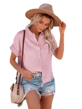 Einfarbige Knopfleiste-Bluse für Damen, Street-Style, Locker Geschnitten, Atmungsaktiv, Sommer-Mode, Lässige Bluse
