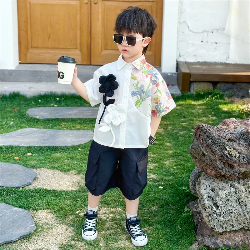 

Летний комплект для мальчиков: футболка и шорты, стильный повседневный спортивный костюм из хлопка для подростков, китайский бренд ex