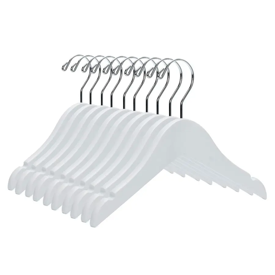 

Деревянные детские вешалки, 20 штук: 10 вешалок для младенцев с поворотным на 360 градусов крючком и выемками на плечах, усиленные, для детской одежды, белые