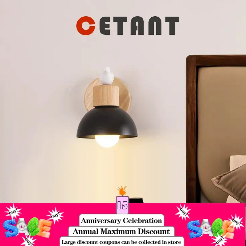 Nordic Wooden Wall Lamp Minimalist Semi-circle Bird Sconces For Bedroom Study Kid Room Hallway Balcony Stairway Decor Lighting