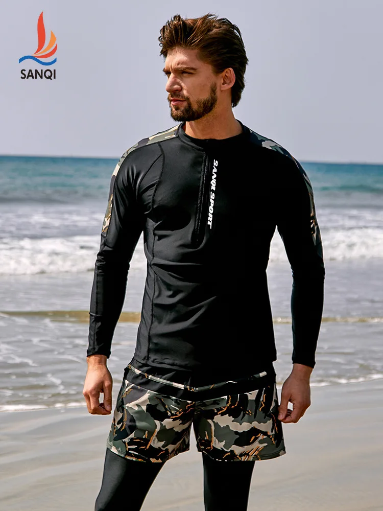 Men 3Pcs Long Sleeve Quick-Dry Water Sports Surfing Beach Rash Guard Professional WaterProof Outdoor Athletic Bathing SwimWear