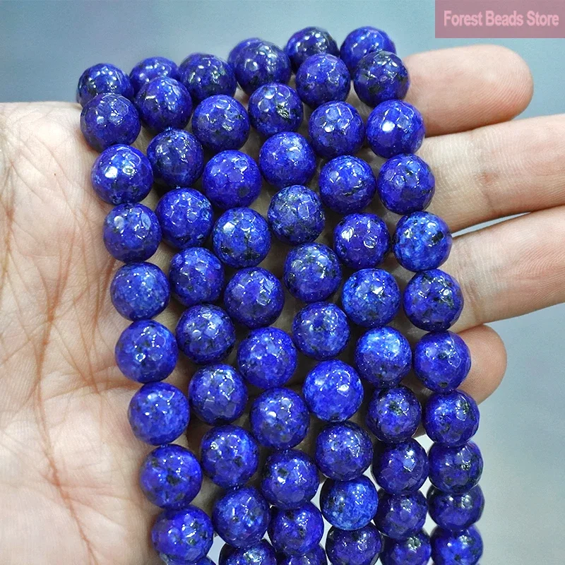 Faceted Lapis Lazuli Round Loose Beads DIY Bracelet Earrings Accessories Natural Stone for Jewelry Making 15'' 4/6/8/10/12mm