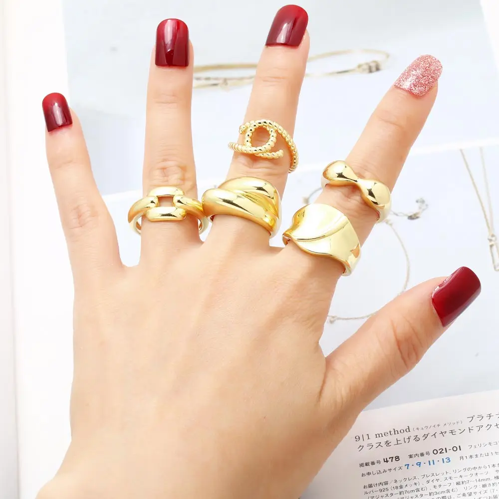 OCESRIO Trendy Polish Connect Statement Rings for Women Copper Gold Plated Twist Crossover Open Ring Women Jewelry righ41