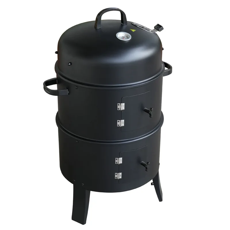 Vertical Charcoal Smoker Grill, Heavy-Duty BBQ Grill with Built-in Thermometer, 3 in 1 Grill and Smoker,  for Outdoor Barbecue