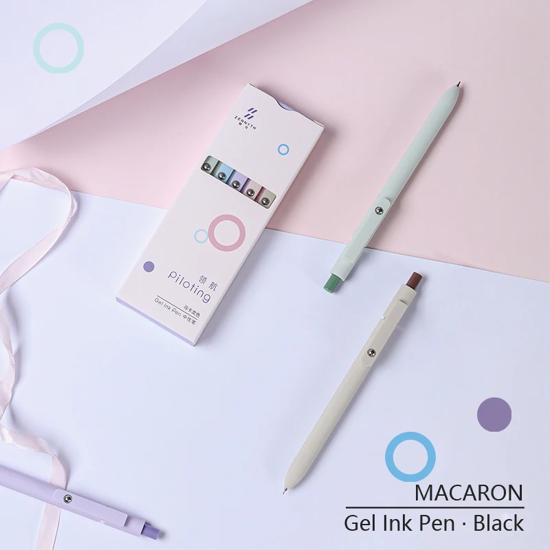 5PCS Boxed IG Style Simple Geometric Click Gel Pens 0.5mm Creative Clip Balanced Quick-Dry Black Comfort Smooth Writing