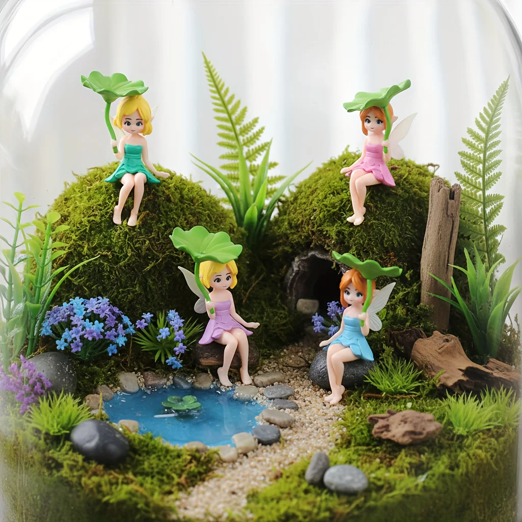 4 Stück Harz-Figuren für Lotus-Feenmädchen, Auto-Mittelkonsolen-Figur, niedliche Desktop-Dekofigur, Mikro-Landschaftsfigur – Detail 9