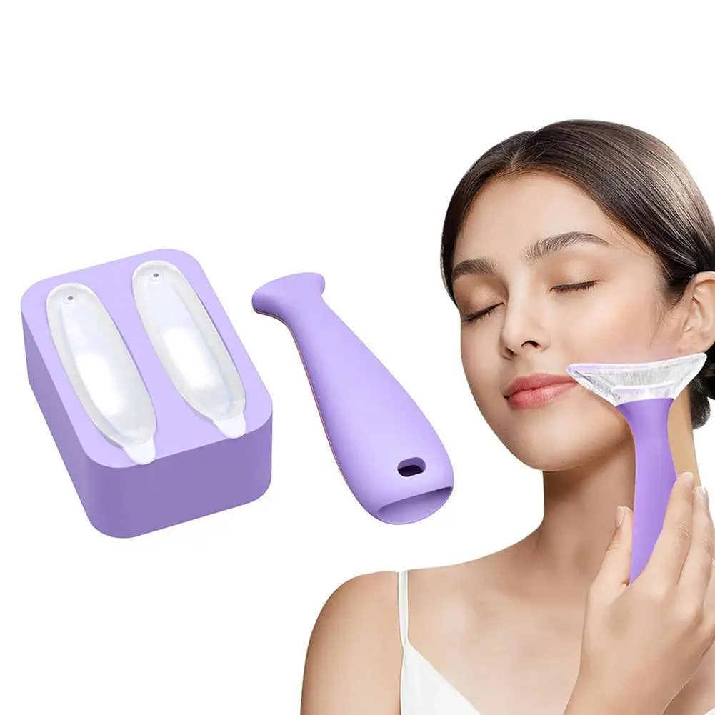Massaggiatore facciale Rullo di ghiaccio bianco/viola Strumento per la cura della pelle Rullo di ghiaccio in silicone per il viso per occhi Routine per la cura della pelle delle donne