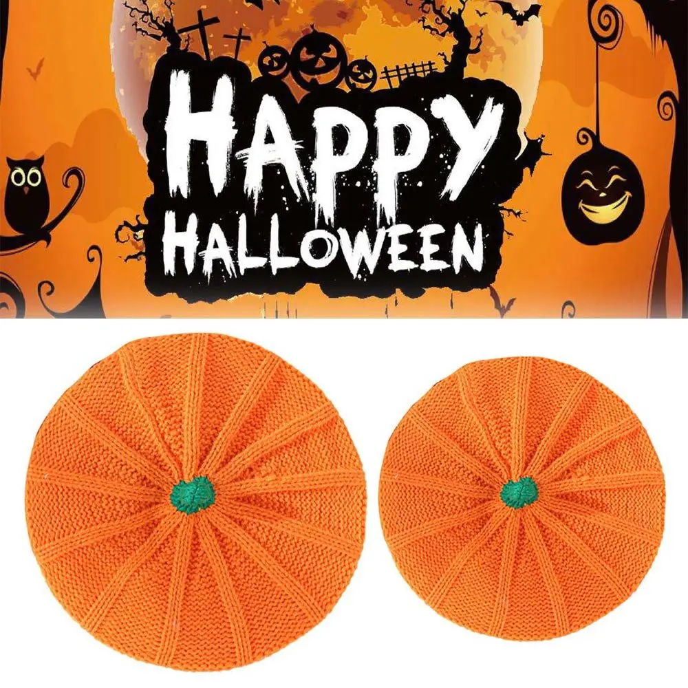 

For Women Kids Parent-child Vintage Knitted Beret Hat Beanies Cap Halloween Pumpkin Hat