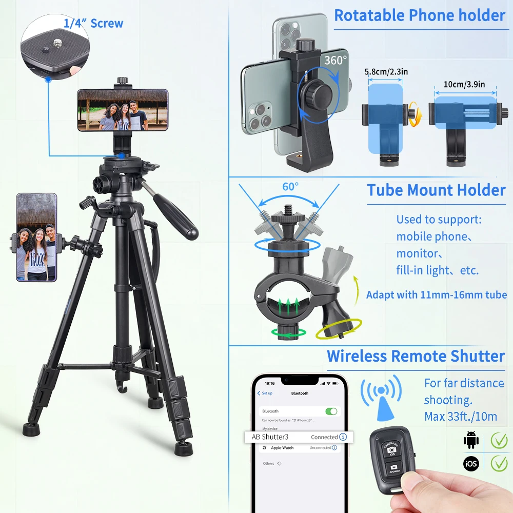 INNOREL RT10 Camera Tripod Lightweight Aluminum Professional Stand with Phone Holder for DSLR Cellphone DV Gopro Fill-in Light