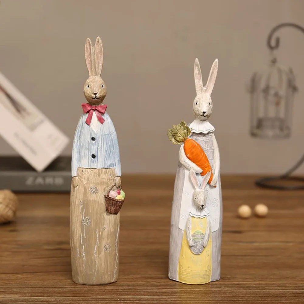 Cartoon Cute Design Easter Bunny Bank Resin Pastoral Style Cute Rabbit Statue Novelty Saving Habits Desktop Decor Gift