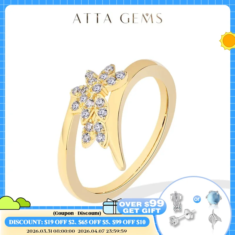 

ATTAGEMS Solid 14K 10K 585 Yellow Gold Moissanite Rings for Women luxury Floral Shape Wedding Party Christmas Engagement Jewelry