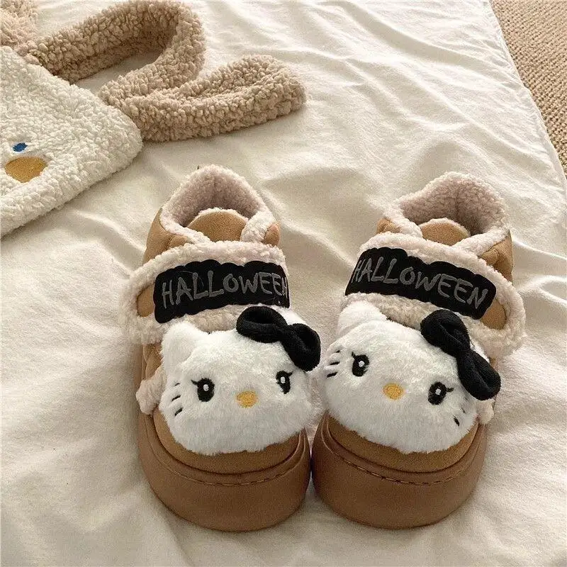 مرحبا كيتي سانريو الشتاء أحذية قطنية للفتيات أحذية الملاعب المغطاة الأطفال حذاء النساء فتاة النعال الاطفال الفراء الأطفال أحذية الرضع #4